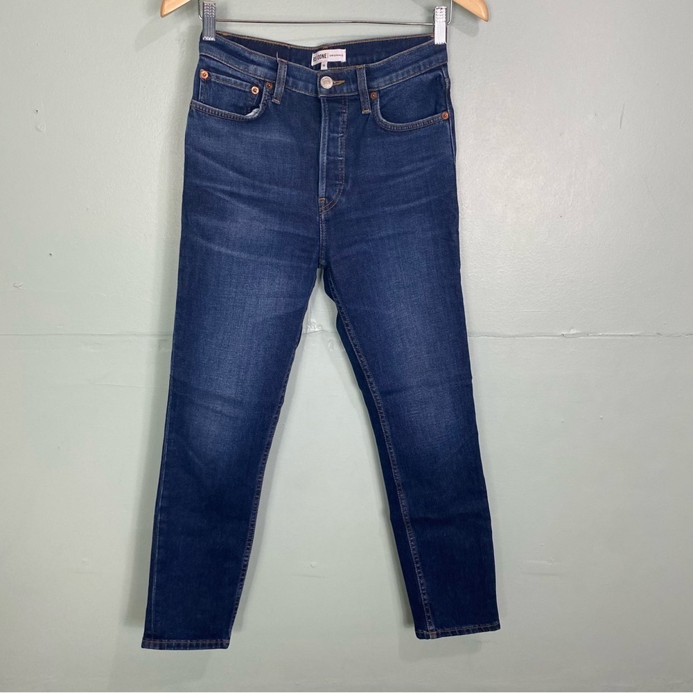 Re/Done High Rise Ankle Crop Jeans In Midnight Blue Sz 25